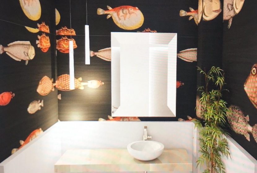 Papel pintado baño ser feliz en casa