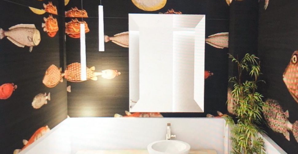 Papel pintado baño ser feliz en casa
